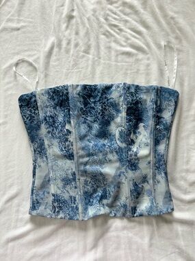 White Fox Boutique Blue Floral Strapless Corset Top